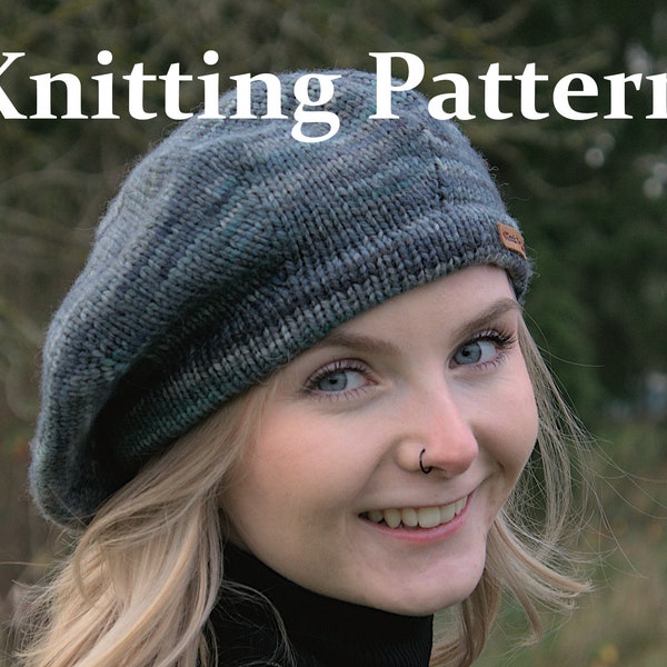 Knitting pattern, "Stash Beret." Knit this beret in any weight yarn in your stash: fingering, sport, DK, worsted, or bulky. Download a PDF.