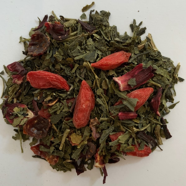 Organic green tea, sencha green tea, goji berry green tea, organic tea blend, goji berry tea, Goji Sencha tea