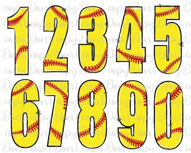 Numbers Softball Sublimation Design PNG Hand Drawn Softball Etsy