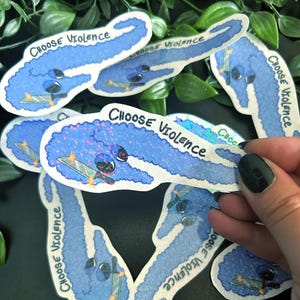 Contourgesneden sticker-Kies geweld-Glossy-Sticker-Vinylsticker-Worm-Magic Worm-Meme-Worm aan een touwtje-Sticker-paars-Holo-glitter-paars
