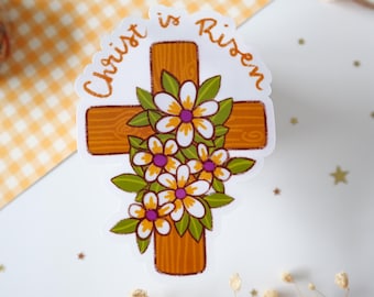 Osterkreuz Aufkleber, Blumen, katholisches Geschenk, katholischer Aufkleber, Aufkleber, Laptop Aufkleber, Wasserflaschenaufkleber, katholischer Heiliger, katholische Frau