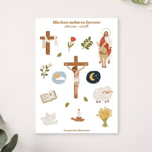 Katholieke sticker vel, Jezus liefde, kruisbeeld, katholieke gift, christelijke stickers, paascadeau, paasmandje, dagboek, planner