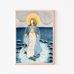 Stella Maris Watercolor Print, Our Lady Star of the Sea, Mary, Catholic Print, Blessed Mother