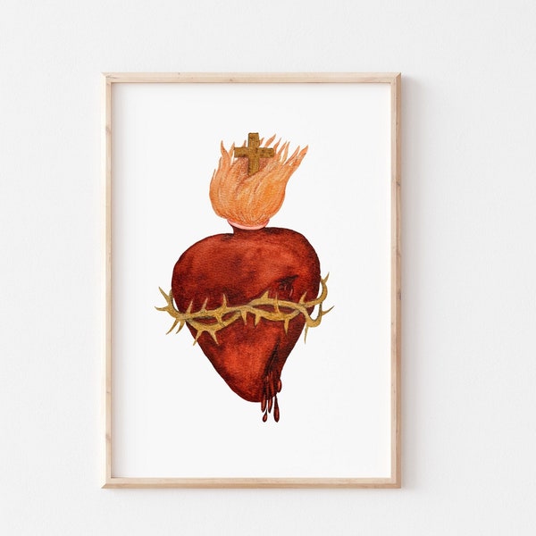 Sacred Heart of Jesus, Watercolor Print, Catholic Print, Catholic Art, Sacred Art, Catholic Gift