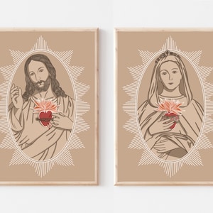 Sacred Heart of Jesus, Immaculate Heart of Mary, Set of Two Prints, Wall Art, Catholic Decor