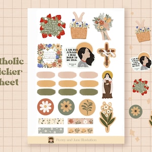 Catholic Stickers, Sticker Sheet, Catholic Gift, Bible Verse, Catholic Saint, Floral, Journal Stickers, Planner Stickers, Catholic Saint
