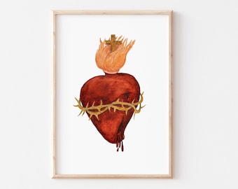 Sacred Heart of Jesus, Watercolor Print, Catholic Print, Catholic Art, Sacred Art, Catholic Gift