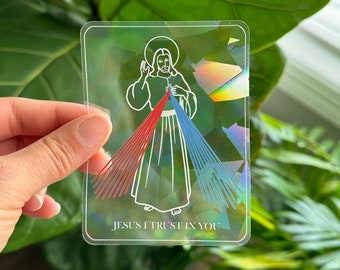 Catholic Window Decal, Divine Mercy Suncatcher, Catholic Gift, Window Decal, Catholic Sticker, Jesus, St Faustina, Catholic Sticker
