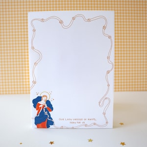 Catholic Notepad, Our Lady Undoer of Knots, Marian Notepad, Catholic Stationery, Catholic Gift, Blessed Mother