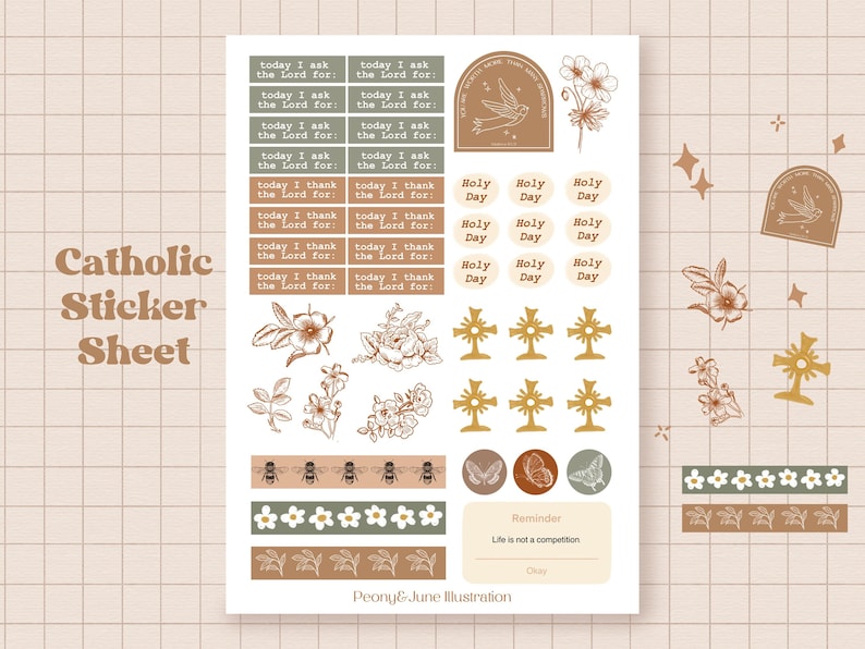 Catholic Sticker Sheet, Journal Stickers, Catholic Gift, Paper Stickers ...