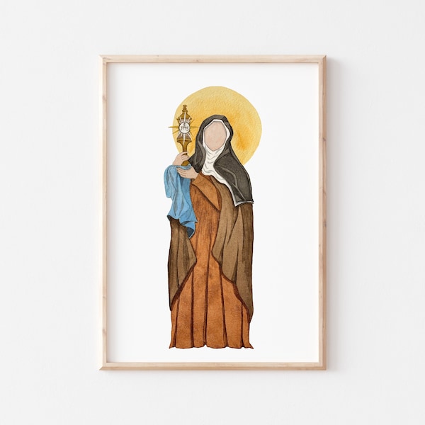 St Clare of Assisi, Watercolor Print, Saint Portrait, Catholic Print, Baptism Favor, Confirmation Gift