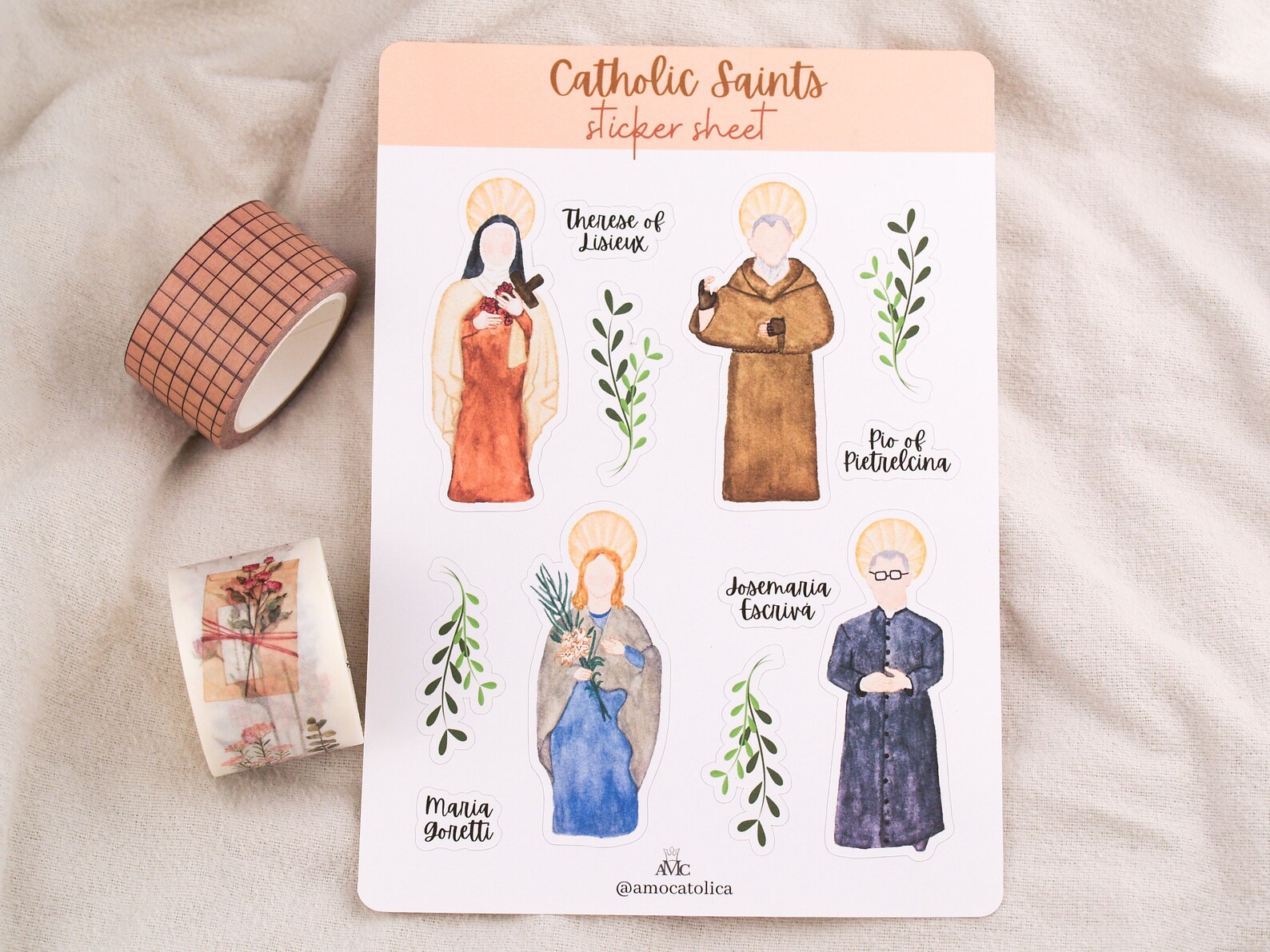Catholic Saints Sticker Sheet Watercolor Stickers Journal | Etsy