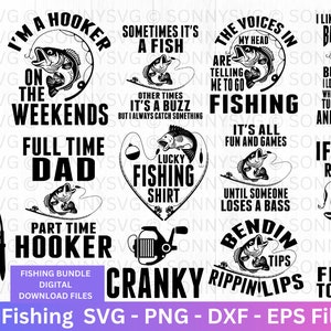 Pacchetto SVG di pesca, 12 amanti della pesca in formato SVG, file di citazione sulla pesca in formato SVG, file di taglio per cricut, silhouette, clipart di pesca carina, pesce in formato PNG