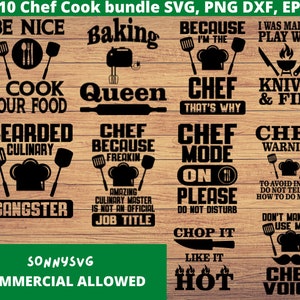 Chef  Cook SVG 10 bundle, Cook Chef svg Cook sayings, Cooking humor svg, png, DXF, EPS, Cut Files for Crafters , digital downloads