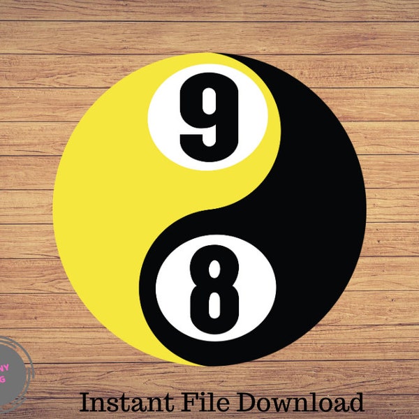 9 ball  8 ball ying yang funny Billiards,Pool SVG, Png Digital Printable