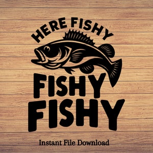 Aquí Fishy Fisherman, Pesca svg, pesca clipart, pescado png, pesca lindo arte, pesca cricut, lindo svg, archivos cortados SVG, Png, Dxf, Eps