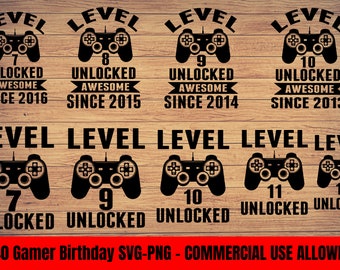 Gamer birthday 40 designs bundle, Video game lover SVG, Png file cut & print, Video Game SVG PNG file