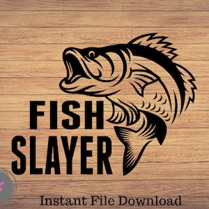 Fish Slayer Bass Fishing Svg, Pesca svg, imágenes prediseñadas de pesca, pescado png, arte lindo de pesca, cricut de pesca, svg lindo, archivos cortados SVG, Png