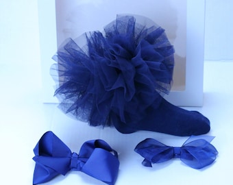 Oversized FLUFFY RUFFLE TUTU Socks + Bows Set perfect for Bat Mitzvah Flower Girl, Birthday, Picture Day, Pageant
