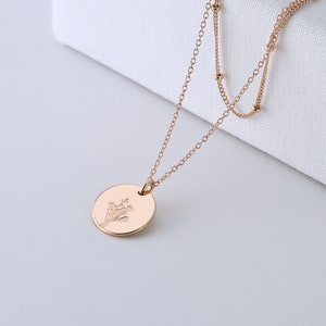 Colar em ouro rosa 18K com flor • Conjunto duplo com corrente satélite • Pingente de joia estampado à mão • Presentes de ouro para ela • Ouro rosa 18k