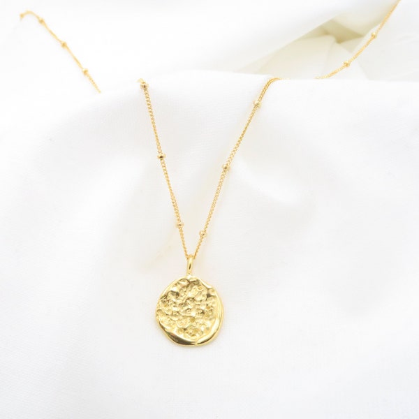 Gold filled hammered disk 15 mm, organic shaped gold disc, woman's Necklace • gold filled Coin necklace, birth gift
