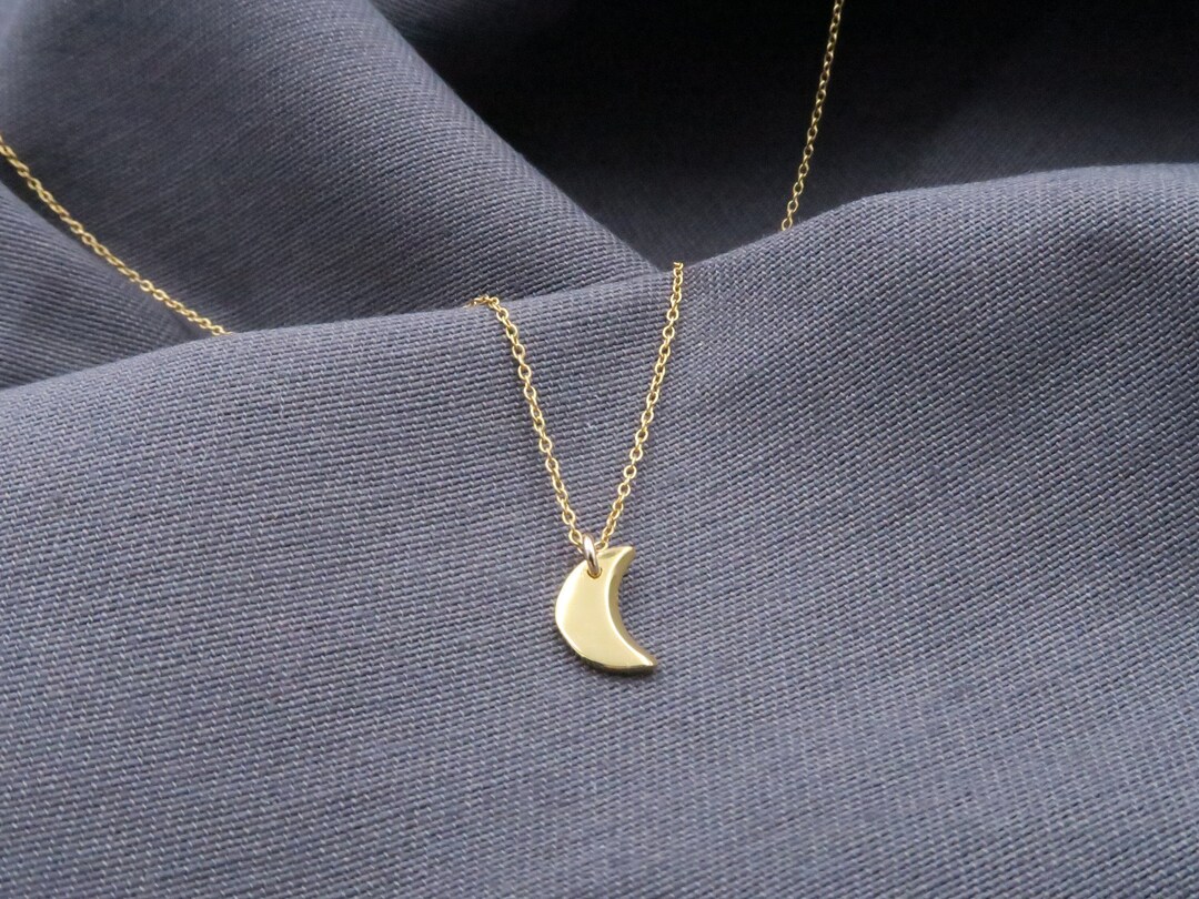18k Solid Gold Moon Necklace Moon Shape Necklace Dainty Celestian