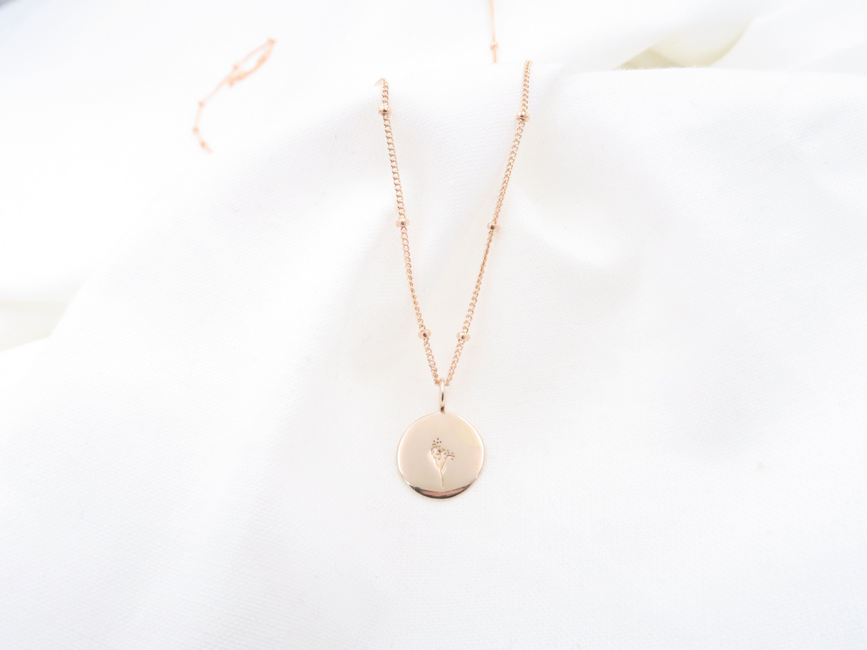 Rose gold 18K Dandelion necklace • Gift for mother's day • Gold pendant hand stamped • dainty gold Flower necklace•dandelion pendant in gold