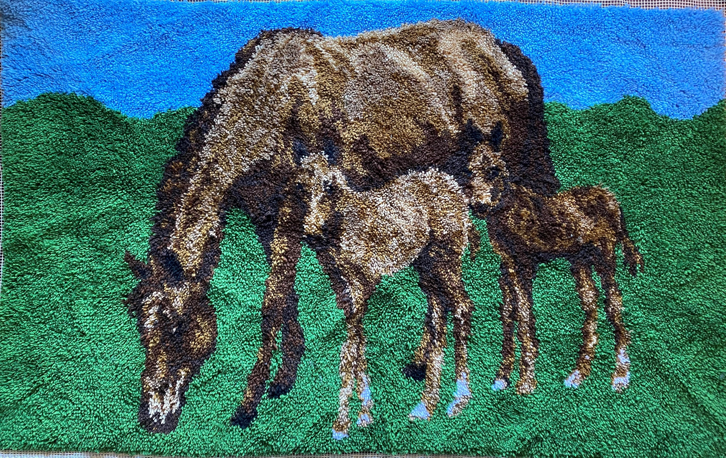 Handmade Horse Scene Latch Hook Rug Wall Hanging Etsy