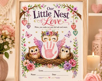 Mother’s Day Handprint Keepsake Printable, Mom Gift from Kids, Owl Nest Handprint Craft