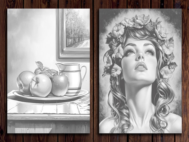 60 Grayscale Painting Coloring Pages: Artistic Designs (printable PDF ...