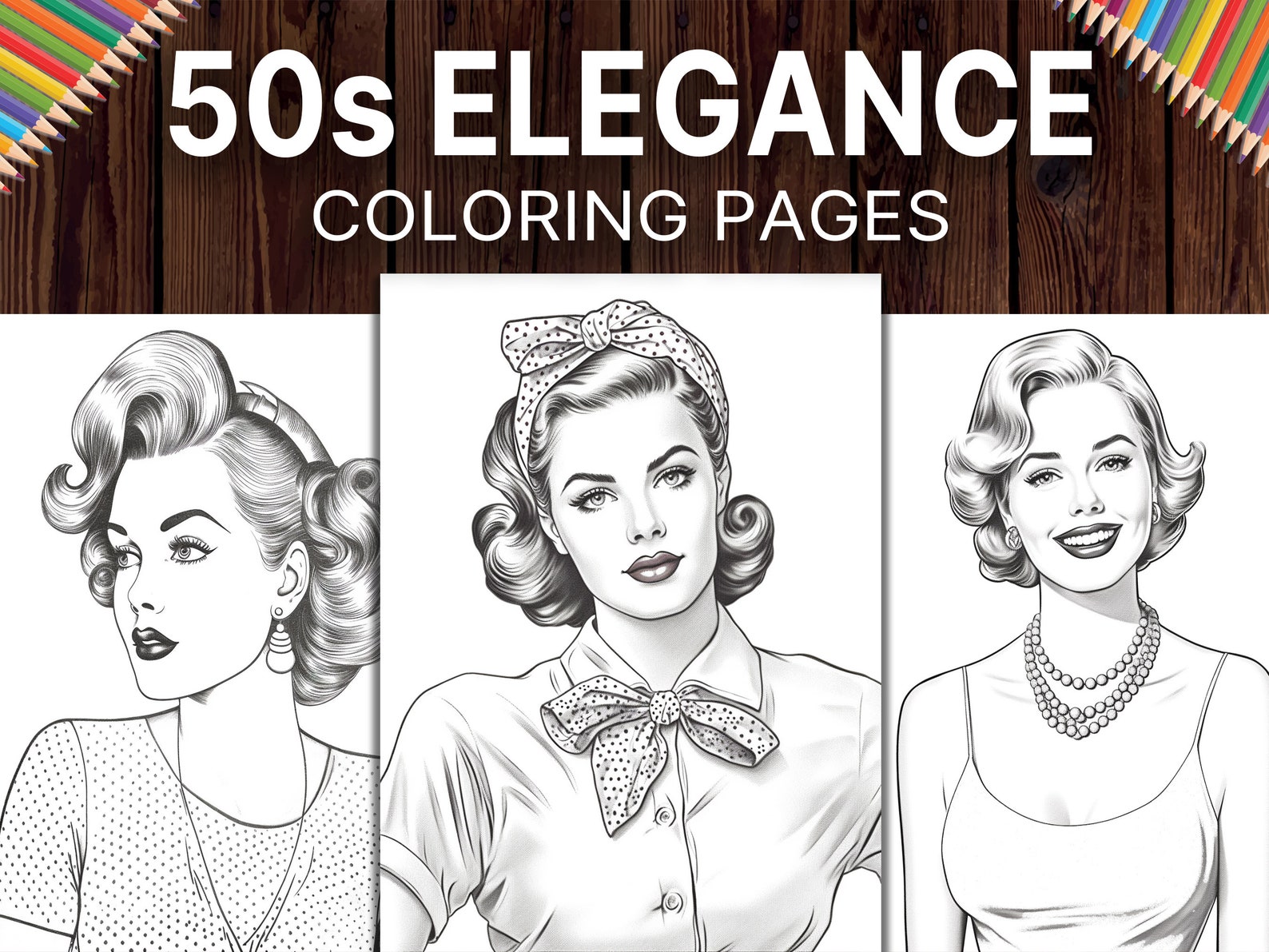 50s Elegance Coloring Pages for Adults Pin up Girls Coloring - Etsy
