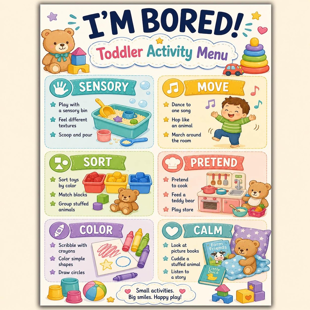 Toddler Activity Menu Printable | I’m Bored Activities for Toddlers ...