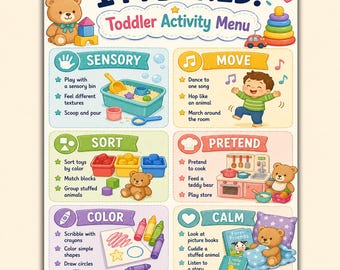 Toddler Activity Menu Printable | I’m Bored Activities for Toddlers, Screen Free Activities Choice Board