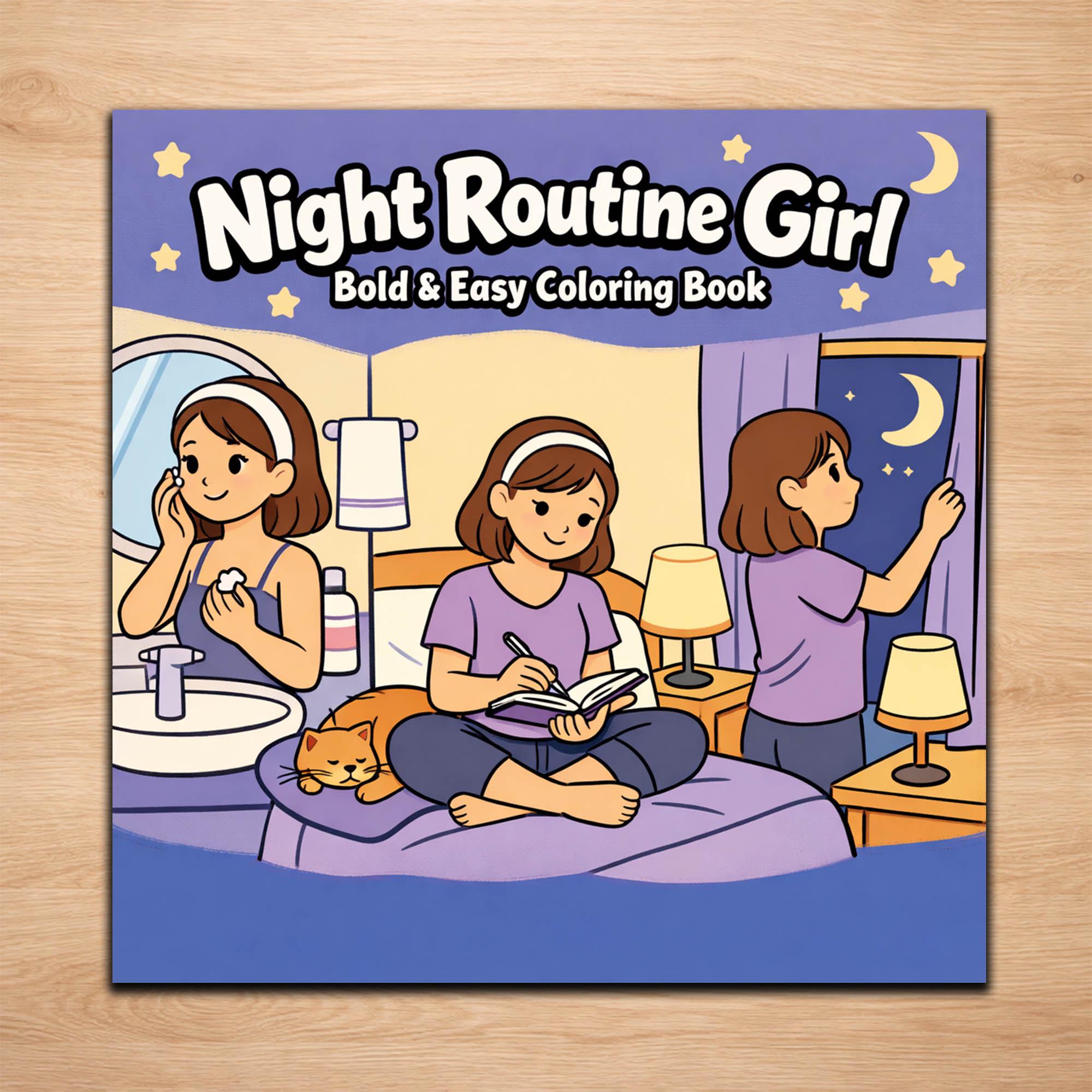 Evening Routine Coloring Night Routine Girl Coloring Pages – 20 Cozy & Calm Evening Line Art ...
