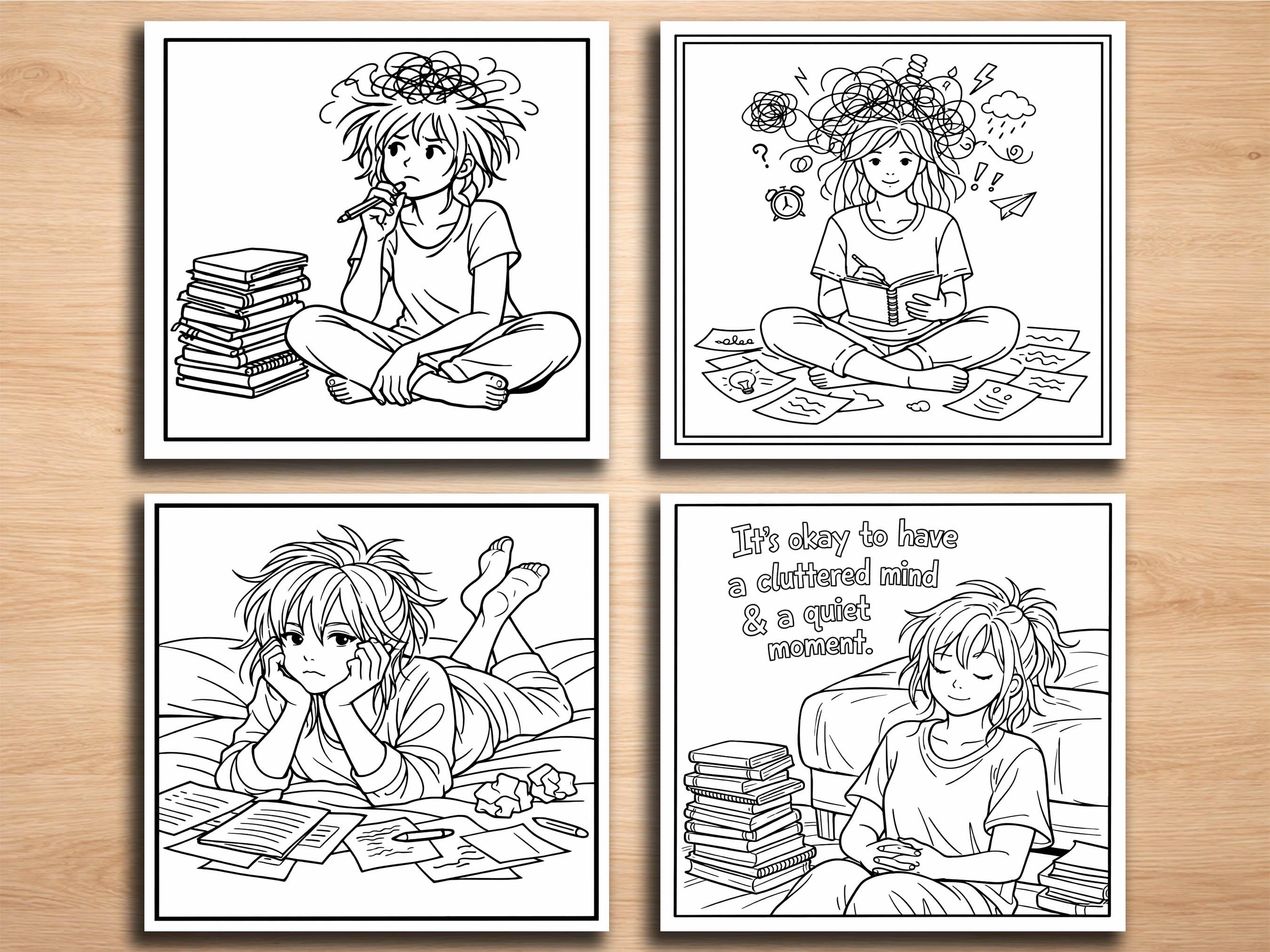Messy Mind Girl Coloring Pages – 20 Relatable & Emotional Line Art ...