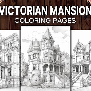 50 páginas para colorear de mansiones victorianas para adultos. Un libro para colorear de arquitectura victoriana para relajarse y aliviar el estrés. PDF imprimible.