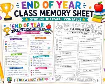 End of Year Class Memory Sheet – Student Keepsake Printable (Digital Download)