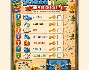 Before Screen Time Summer Checklist Printable | Daily Routine Chart, Kids Responsibility Checklist