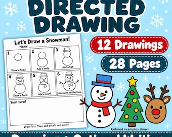 Christmas & Winter Directed Drawing Worksheets for Kids, Draw and Write Printable PDF