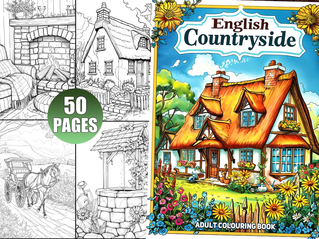 English Countryside Coloring Pages for Adults, Country Life Coloring ...
