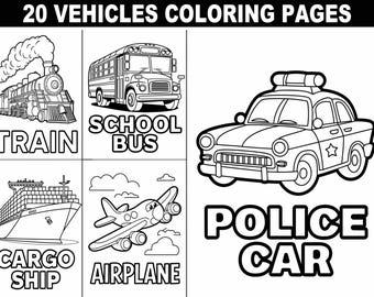 Vehicle Coloring Pages: 20 Fun Transportation Designs (Digital Download)