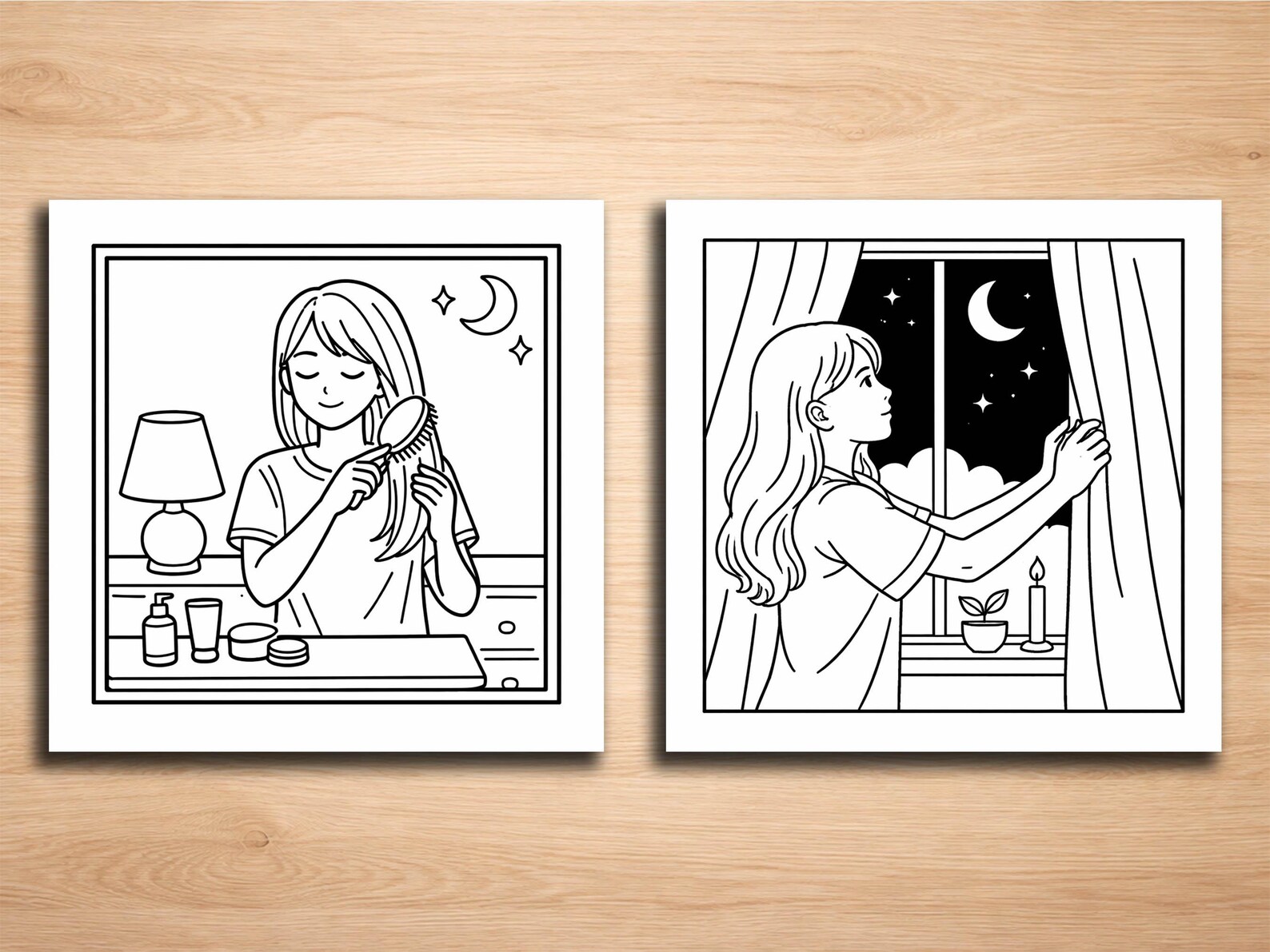 Evening Routine Coloring Night Routine Girl Coloring Pages – 20 Cozy & Calm Evening Line Art ...