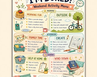Weekend Activity Menu Printable | I’m Bored Activities for Kids, Screen Free Family Activities
