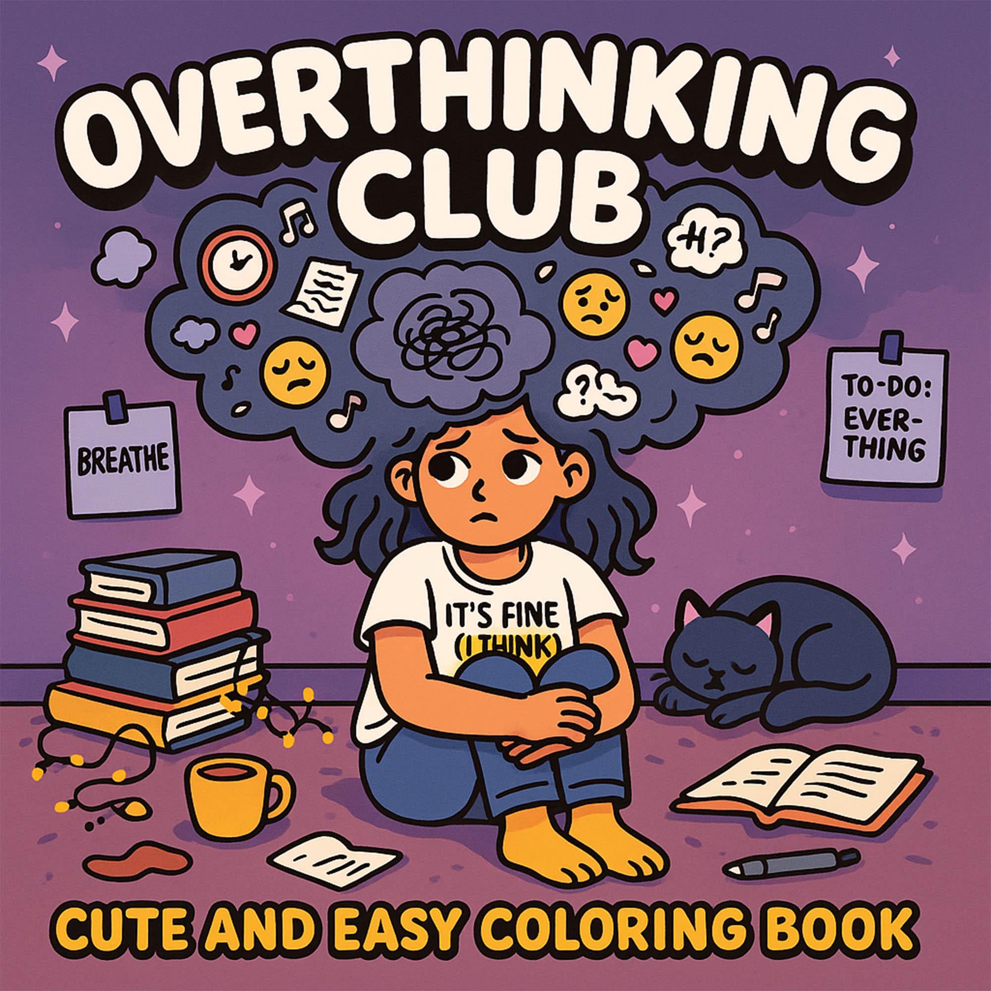 Overthinking Club Coloring Pages â 20 Printable Self-Care Designs for Anxiety Relief & Mindful Coloring