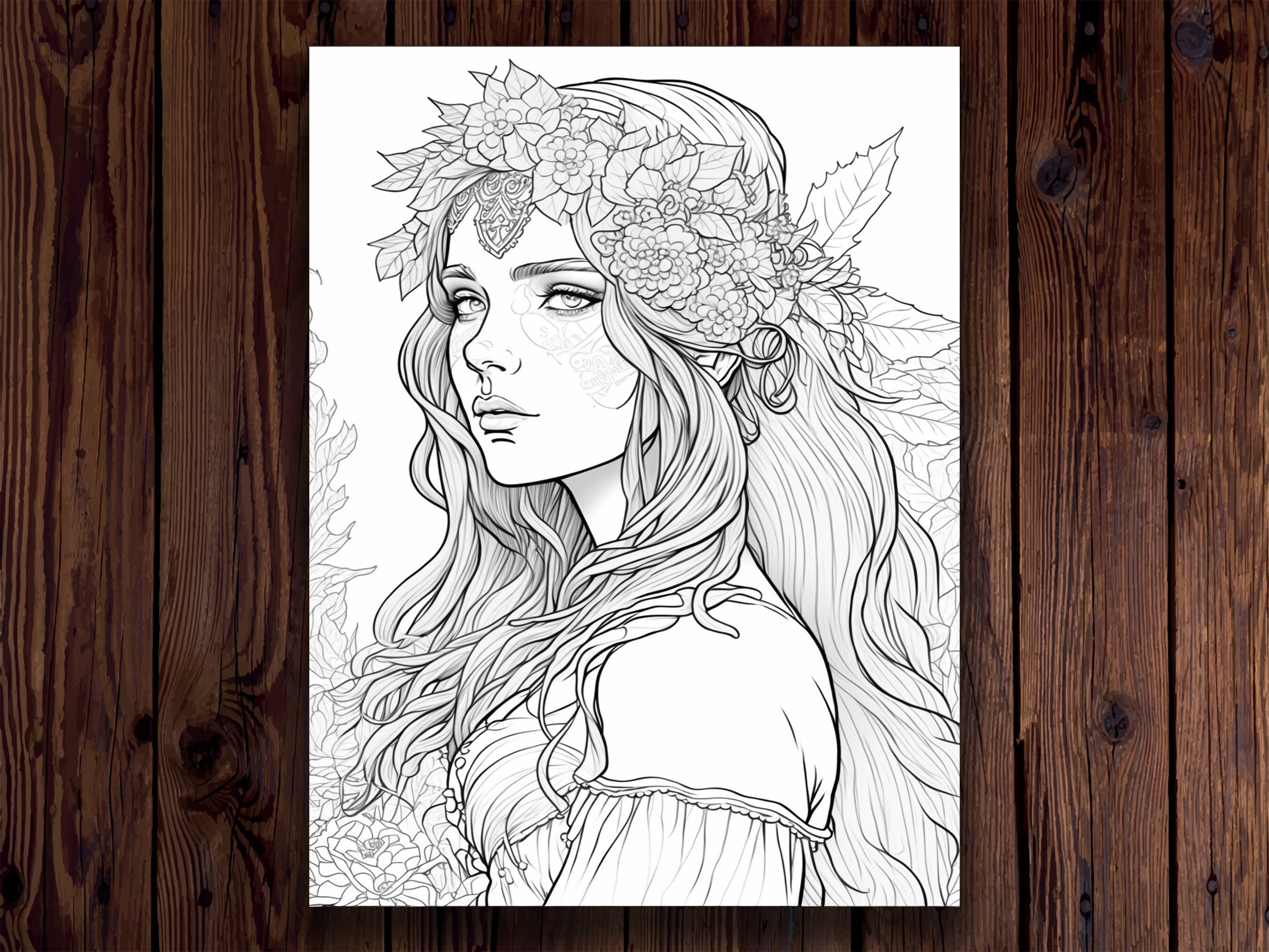 20 Fantasy Beauties Coloring Pages Princess Themed Pages With - Etsy
