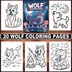 20 Wolf Coloring Pages Printable | Realistic, Cute & Howling Forest Wolf Art for Kids | Wild Animal Coloring Book Download