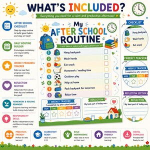 After School Routine Tracking Chart After School Routine Chart Printable, Back to School Daily Checklist ...