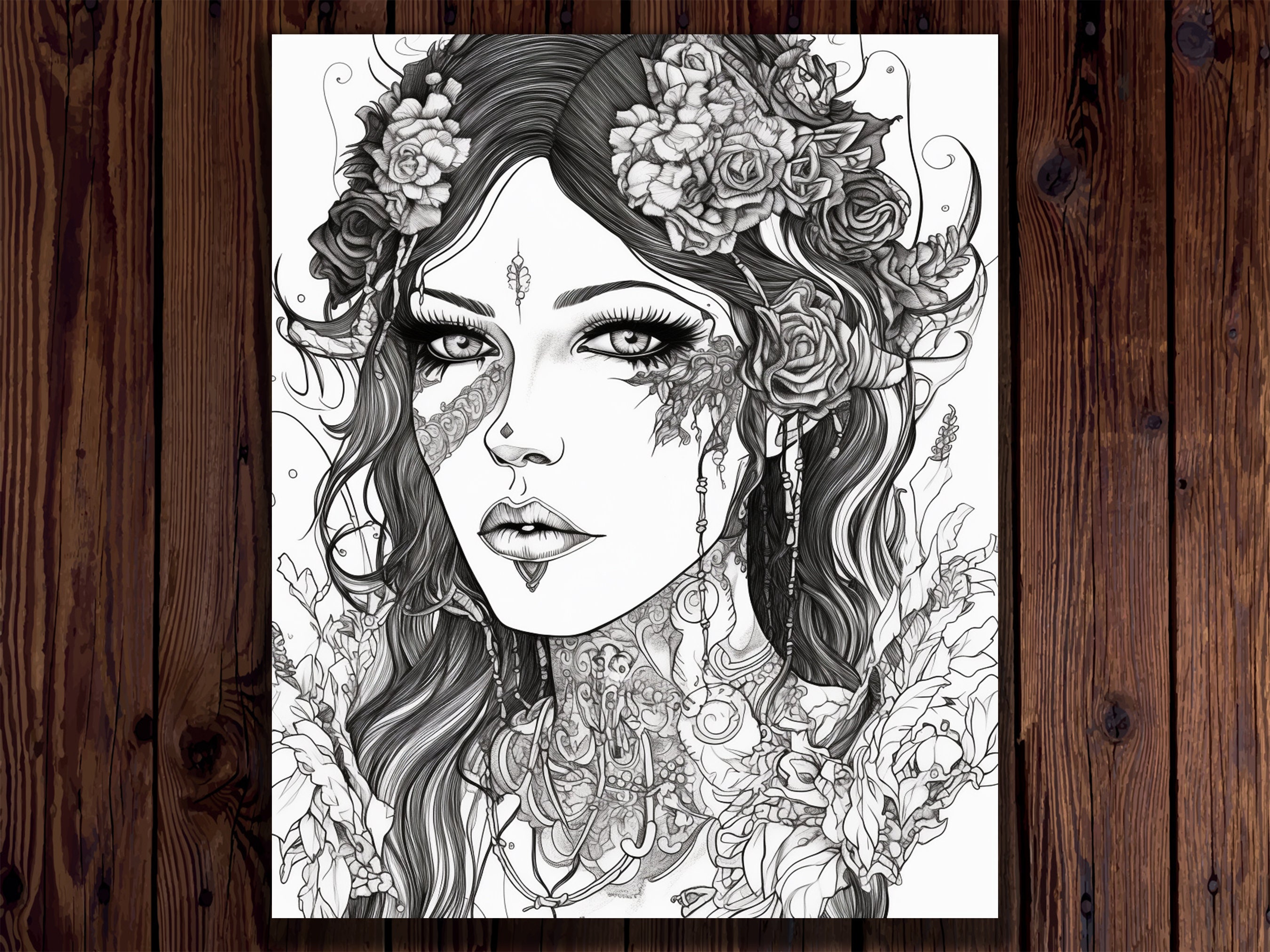 Dark Beauty Coloring Pages for Adults Gorgeous Ladies of - Etsy