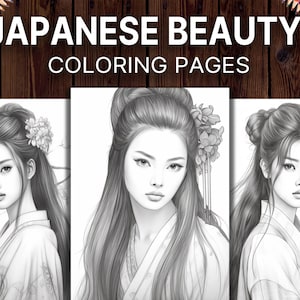 50 Japanische Schönheits-Malseiten für Erwachsene, ein Frauen-Malbuch zum Stressabbau und zur Entspannung, druckbare Pdf, digitaler Download