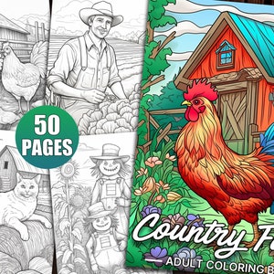 Country Summer Coloring Book for Adults: 50 Charming Countryside Designs  with Farmer's Market Scenes, Cute Farm Animals, and Relaxing Rural  Landscapes